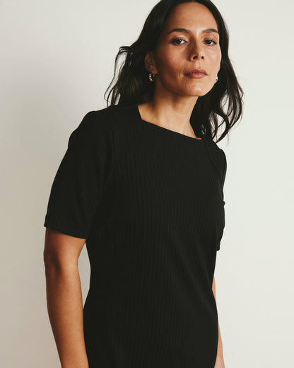 Envelope Neck Ponte Dress - Slate Pinstripe | Universal Standard