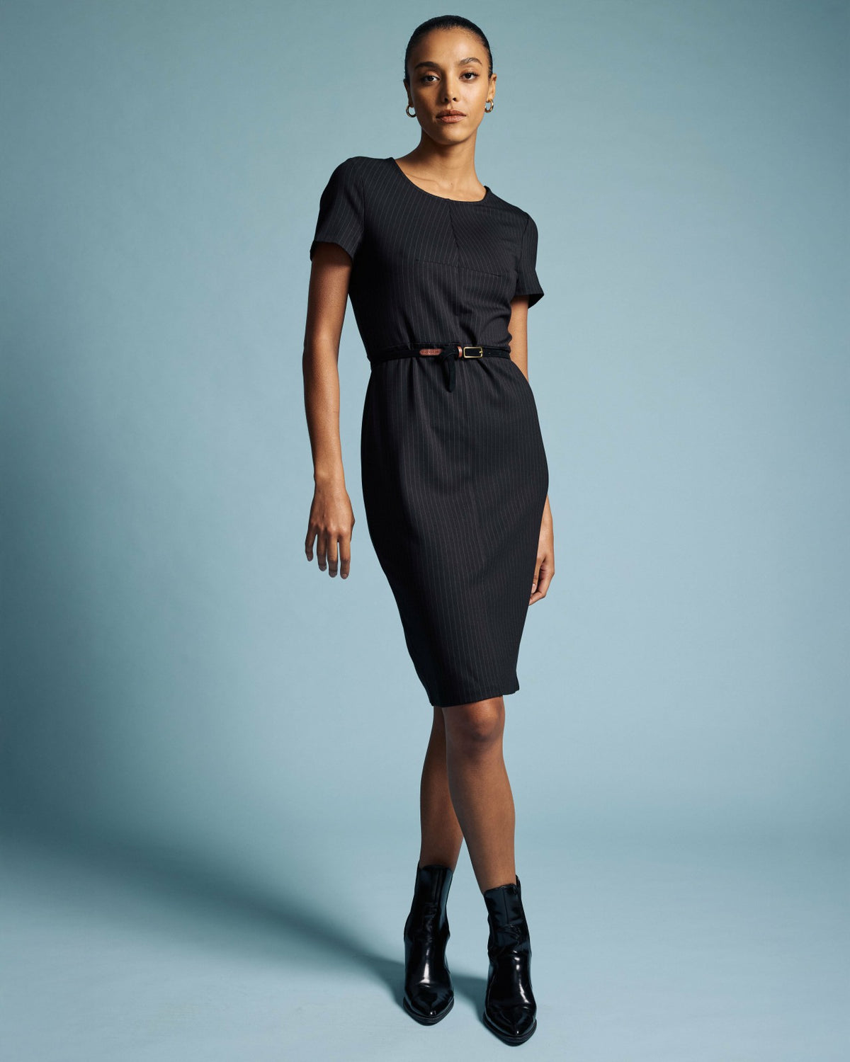 Executive Ponte Dress - Slate Pinstripe | Universal Standard