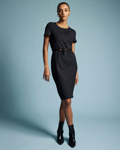 Executive Ponte Dress - Slate Pinstripe | Universal Standard