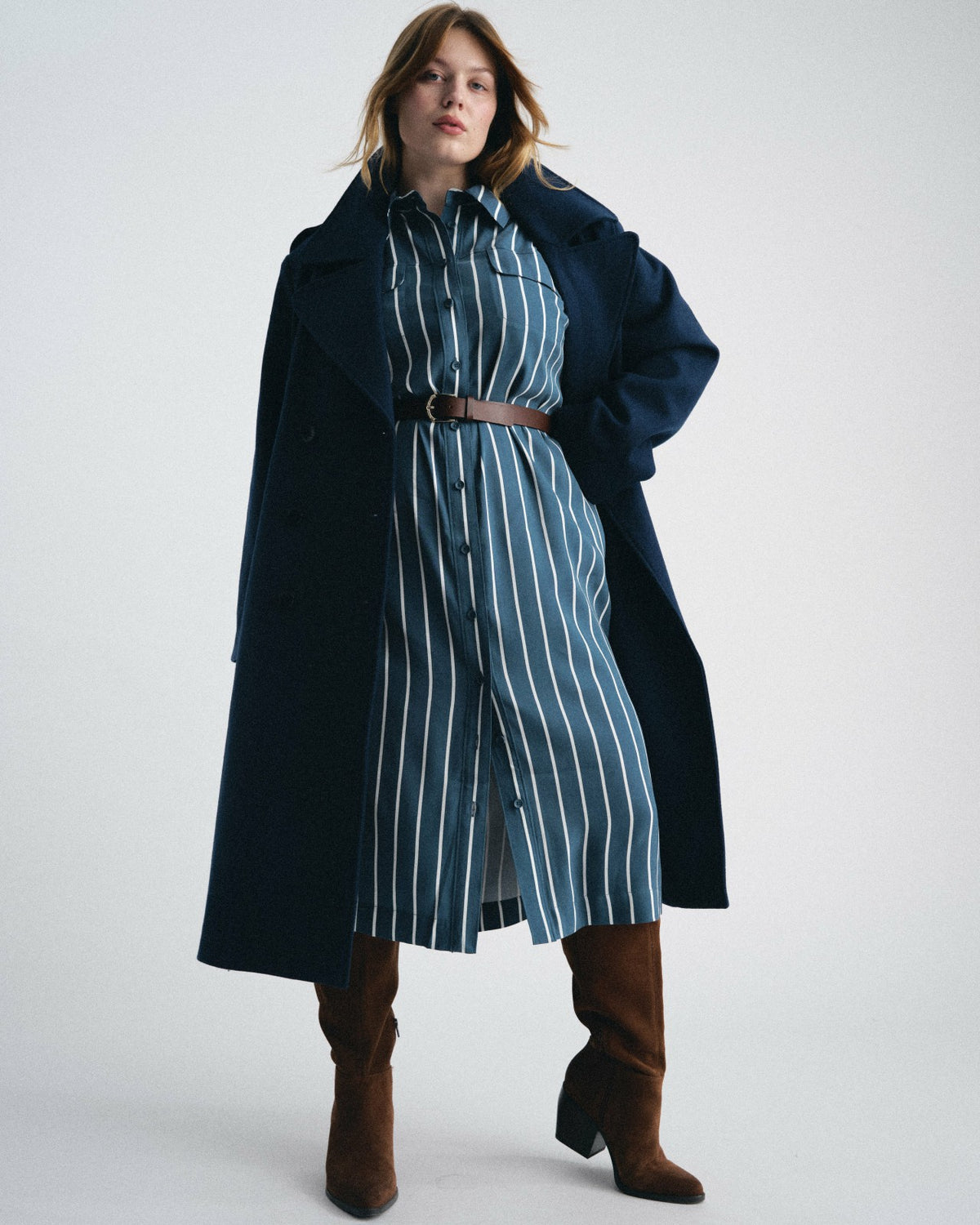 Cooling Stretch Cupro Savannah Dress - Ensign Blue/White Stripe | Universal Standard