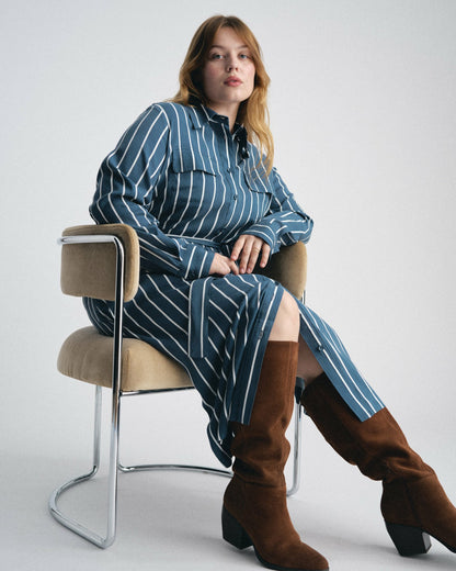 Cooling Stretch Cupro Savannah Dress - Ensign Blue/White Stripe | Universal Standard