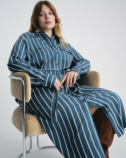 Cooling Stretch Cupro Savannah Dress - Ensign Blue/White Stripe | Universal Standard