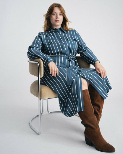 Cooling Stretch Cupro Savannah Dress - Ensign Blue/White Stripe | Universal Standard