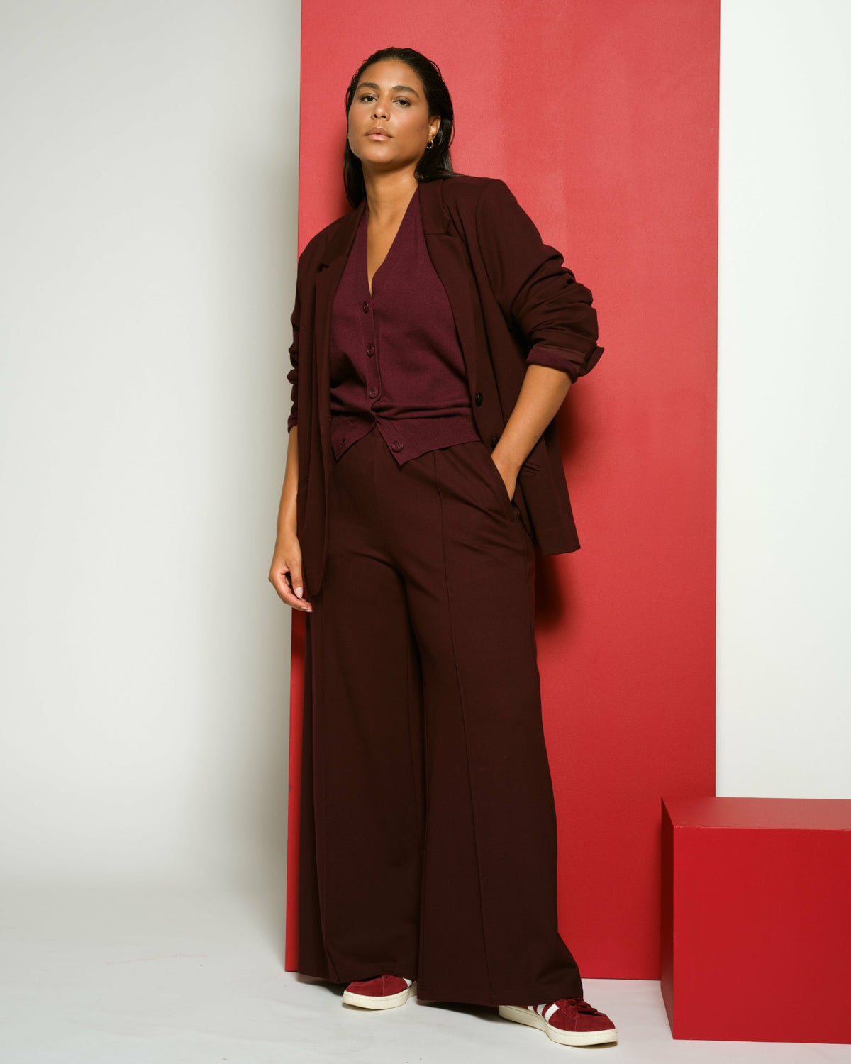 Pam Pintuck Wide Leg Ponte Pants - Black Cherry | Universal Standard