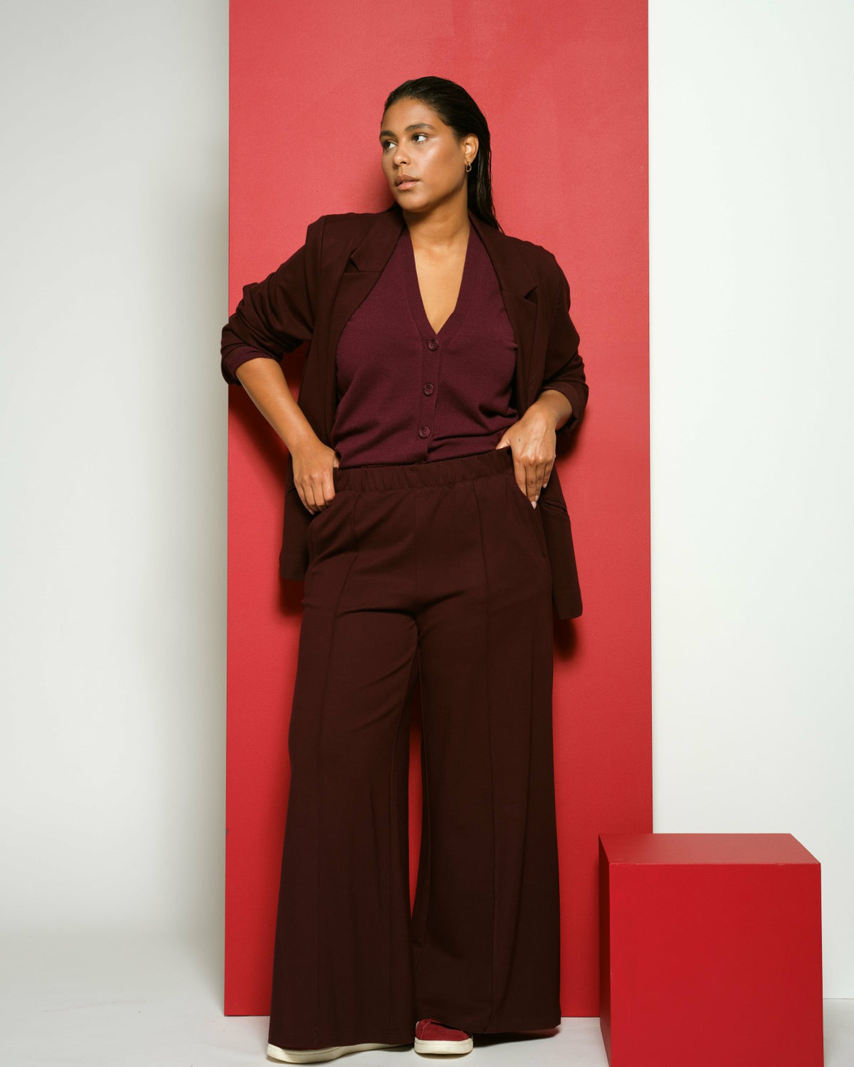 Pam Pintuck Wide Leg Ponte Pants - Black Cherry | Universal Standard