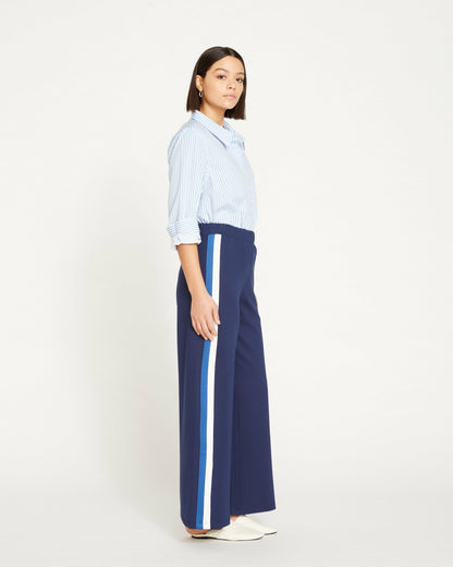 Stephanie Wide Leg Stripe Ponte Pants 30 Inch - Navy with Blue/White S | Universal Standard