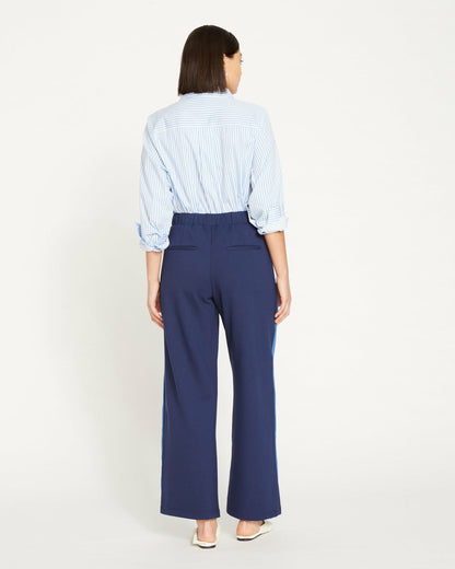 Stephanie Wide Leg Stripe Ponte Pants 30 Inch - Navy with Blue/White S | Universal Standard
