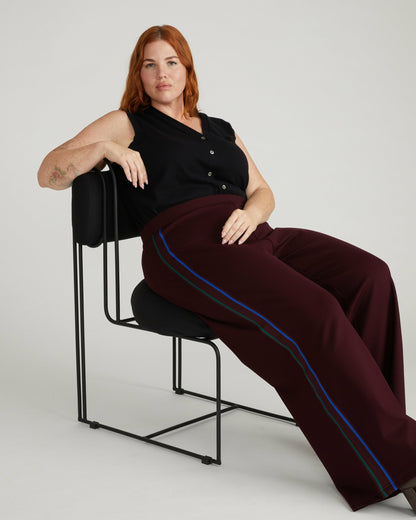 Stephanie Wide Leg Stripe Ponte Pants 30 Inch - Black Cherry with Gree | Universal Standard