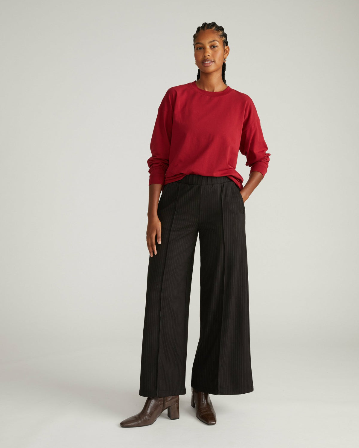 Pam Pintuck Wide Leg Ponte Pants - Slate Pinstripe | Universal Standard