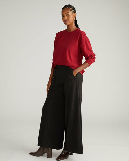 Pam Pintuck Wide Leg Ponte Pants - Slate Pinstripe | Universal Standard