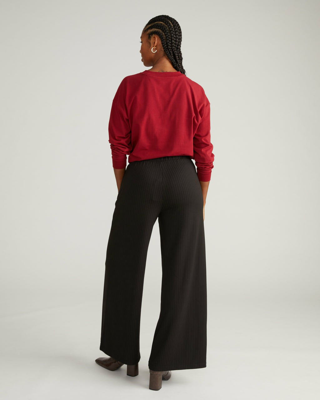 Pam Pintuck Wide Leg Ponte Pants - Slate Pinstripe | Universal Standard