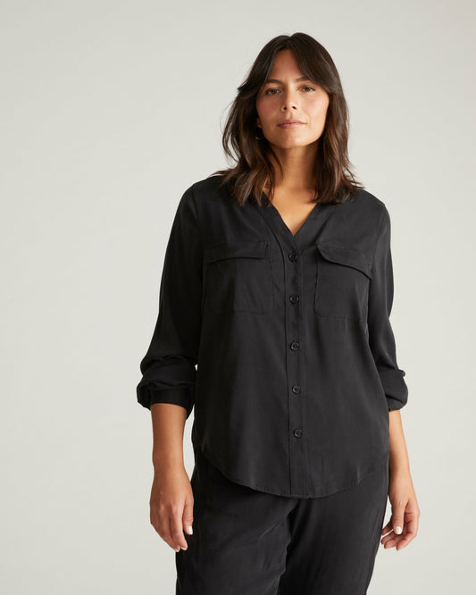 Cooling Stretch Cupro Button-Down Blouse - Black | Universal Standard