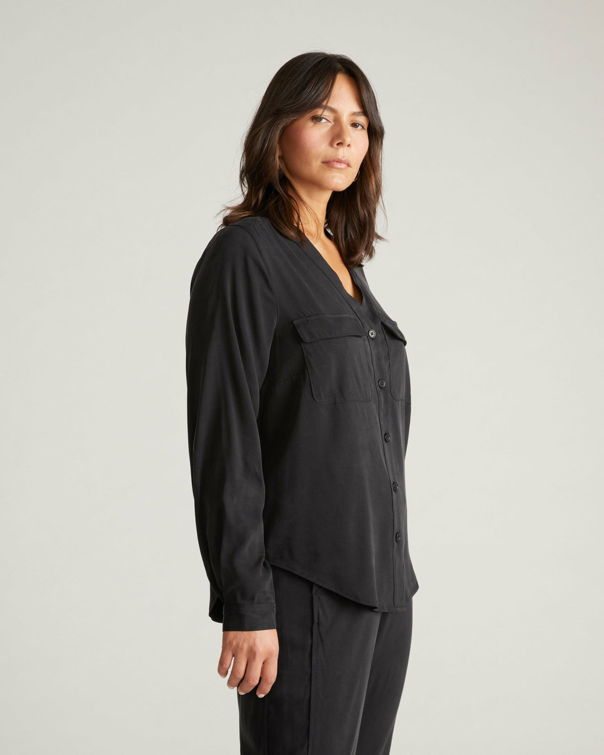 Cooling Stretch Cupro Button-Down Blouse - Black | Universal Standard