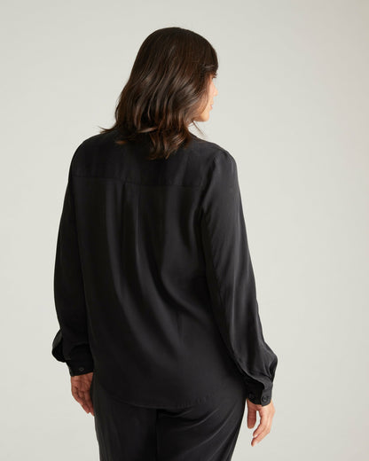 Cooling Stretch Cupro Button-Down Blouse - Black | Universal Standard
