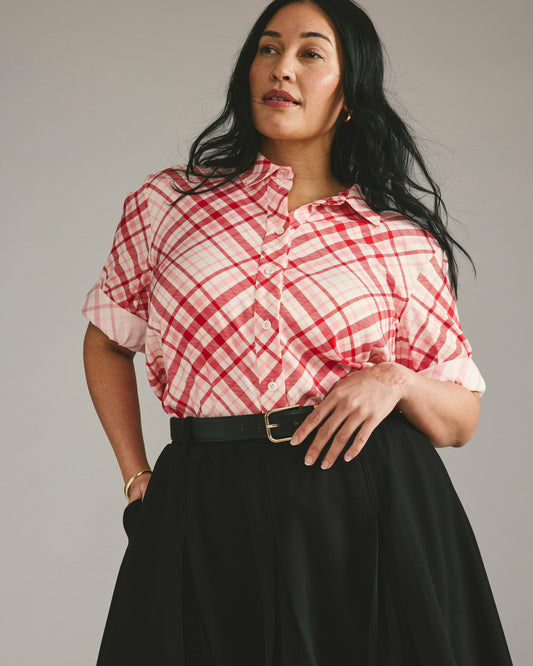Cooling Stretch Cupro Artist Shirt - Red Plaid Print | Universal Standard