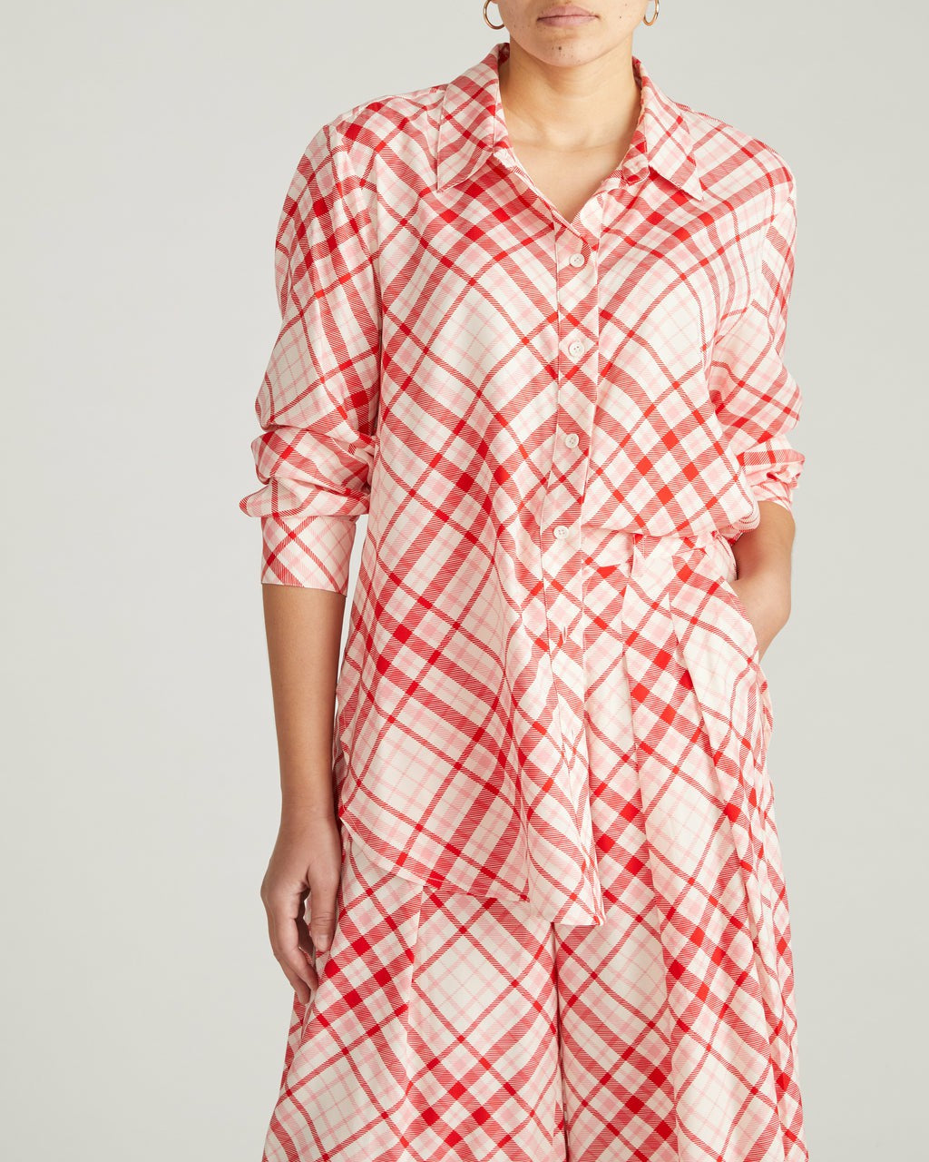 Cooling Stretch Cupro Artist Shirt - Red Plaid Print | Universal Standard