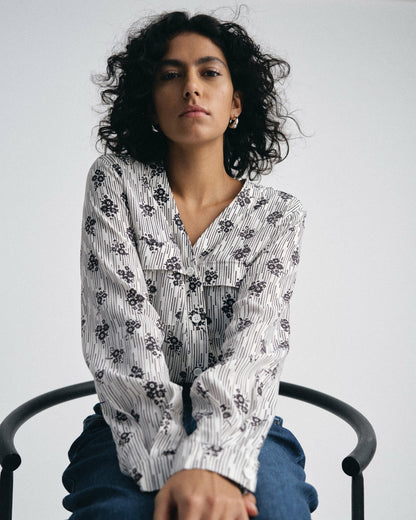 Cooling Stretch Cupro Button-Down Blouse - Vintage Daydream Print | Universal Standard