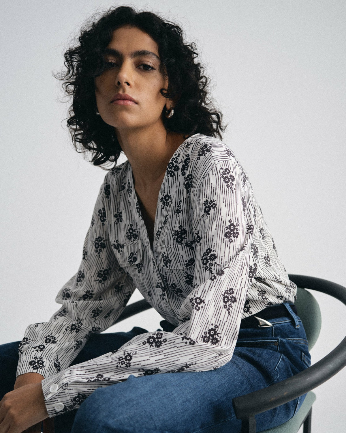 Cooling Stretch Cupro Button-Down Blouse - Vintage Daydream Print | Universal Standard