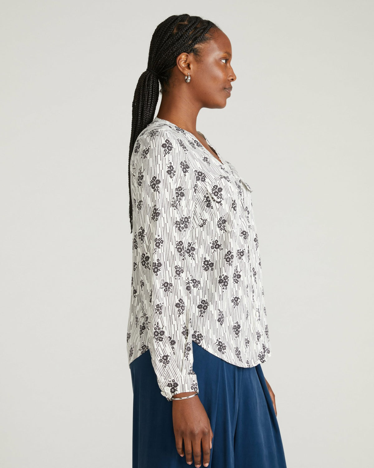 Cooling Stretch Cupro Button-Down Blouse - Vintage Daydream Print | Universal Standard
