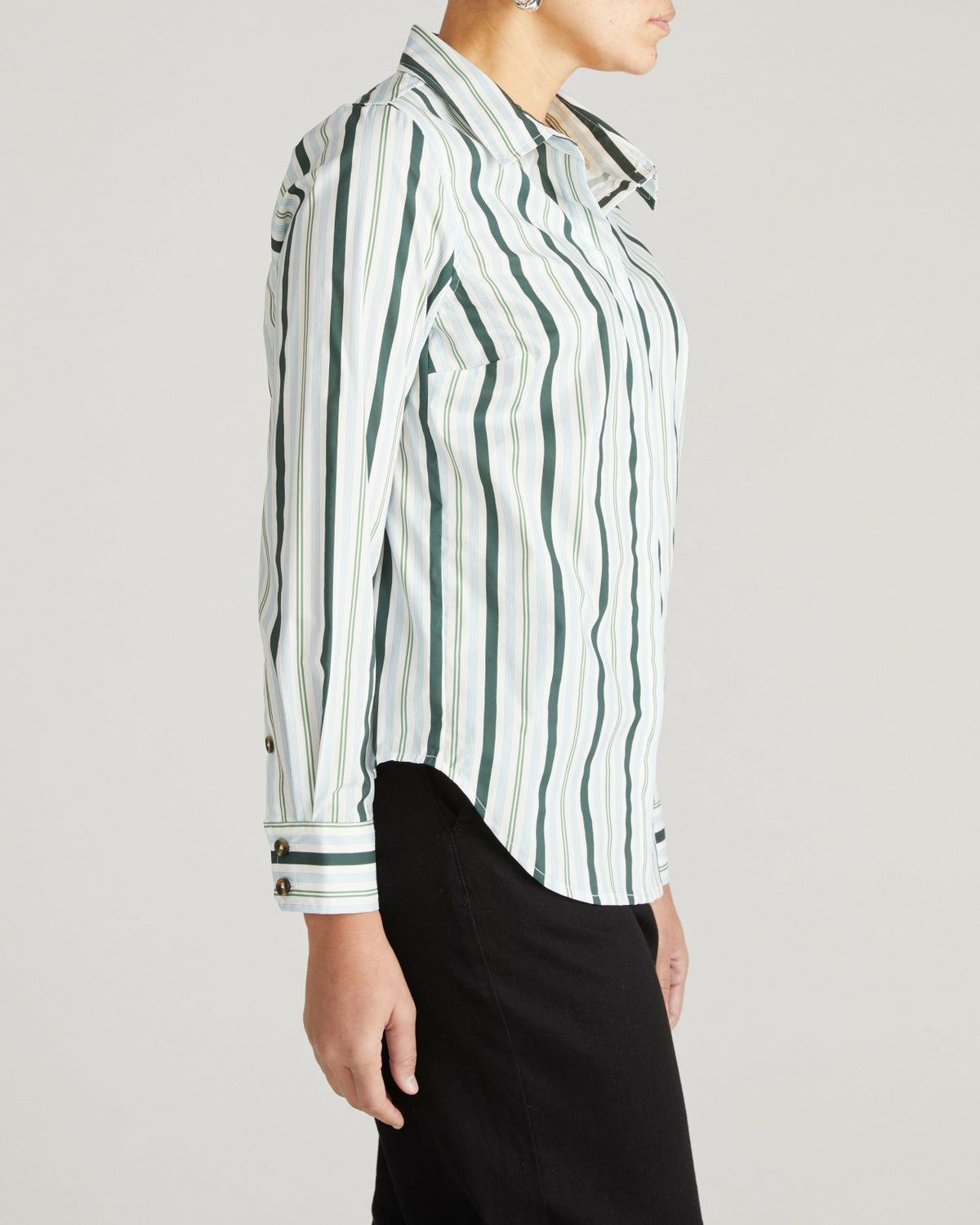 Elbe Stretch Poplin Shirt Classic Fit - Forest Green Multi Stripe | Universal Standard