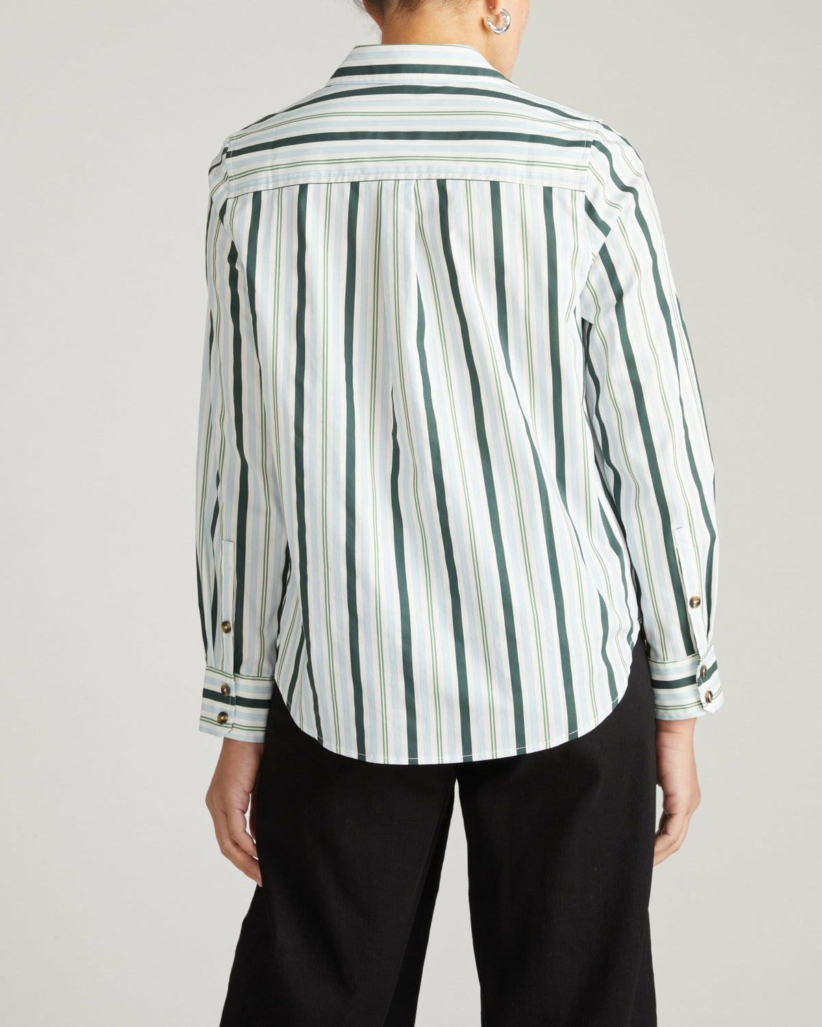 Elbe Stretch Poplin Shirt Classic Fit - Forest Green Multi Stripe | Universal Standard