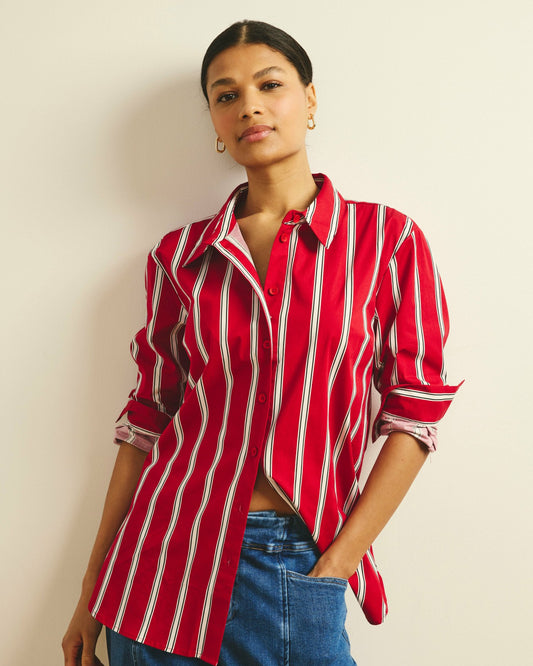 The Artist Poplin Shirt - Red/Black/White Stripe | Universal Standard