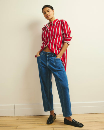 The Artist Poplin Shirt - Red/Black/White Stripe | Universal Standard