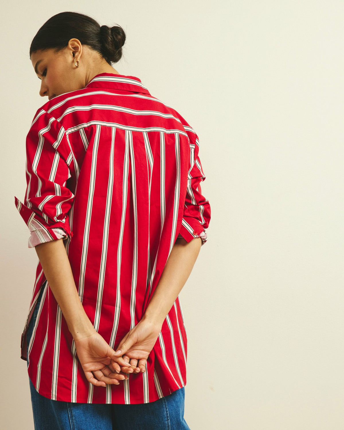 The Artist Poplin Shirt - Red/Black/White Stripe | Universal Standard