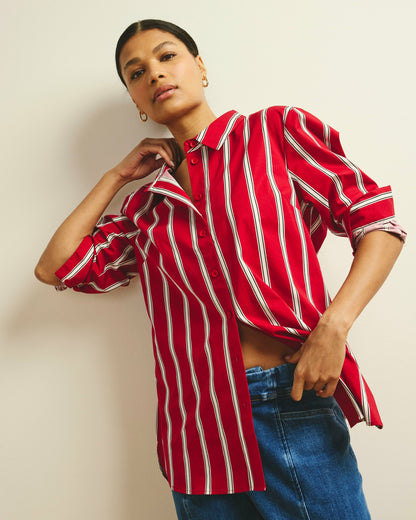 The Artist Poplin Shirt - Red/Black/White Stripe | Universal Standard