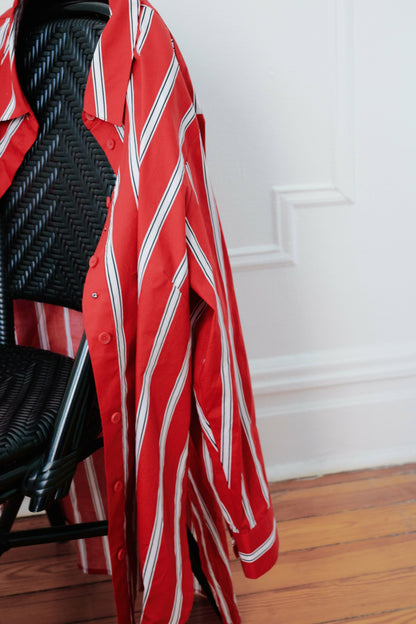 The Artist Poplin Shirt - Red/Black/White Stripe | Universal Standard