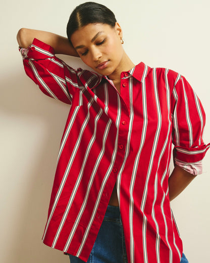 The Artist Poplin Shirt - Red/Black/White Stripe | Universal Standard