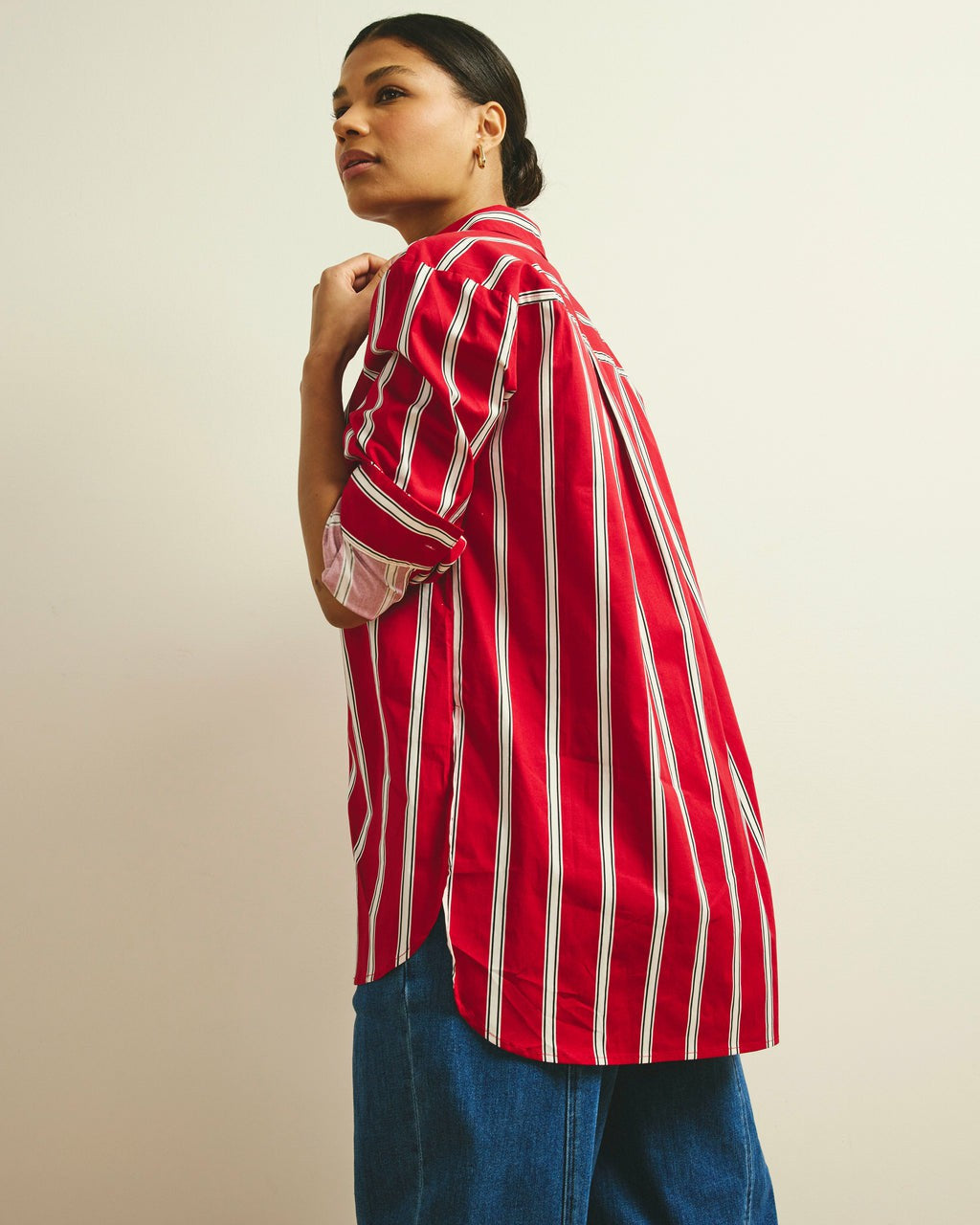The Artist Poplin Shirt - Red/Black/White Stripe | Universal Standard