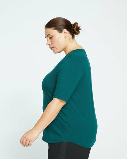 Lily Liquid Jersey V-Neck Stovepipe Tee - Forest Green | Universal Standard