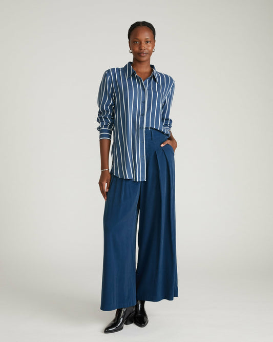 Cooling Stretch Cupro Artist Shirt - Ensign Blue/White Stripe | Universal Standard