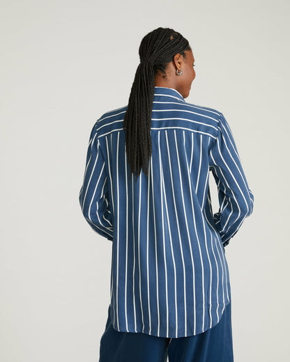 Cooling Stretch Cupro Artist Shirt - Ensign Blue/White Stripe | Universal Standard