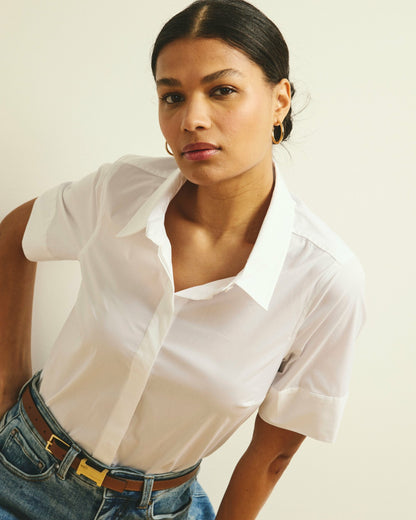 Elbe Stretch Poplin Short Sleeve Shirt - White | Universal Standard