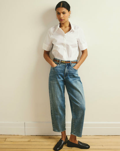 Elbe Stretch Poplin Short Sleeve Shirt - White | Universal Standard