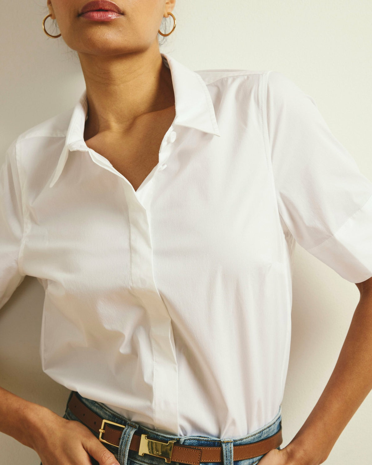 Elbe Stretch Poplin Short Sleeve Shirt - White | Universal Standard