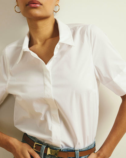Elbe Stretch Poplin Short Sleeve Shirt - White | Universal Standard