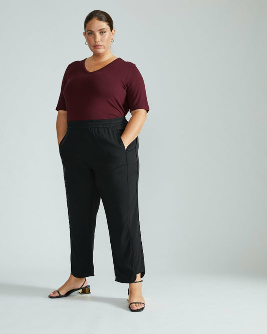 Lily Liquid Jersey V-Neck Stovepipe Tee - Black Cherry | Universal Standard