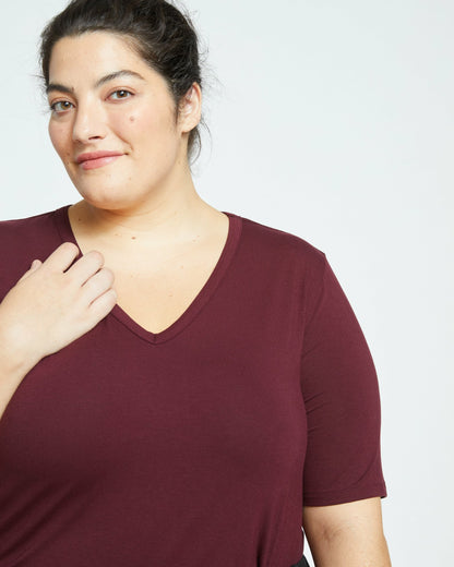 Lily Liquid Jersey V-Neck Stovepipe Tee - Black Cherry | Universal Standard