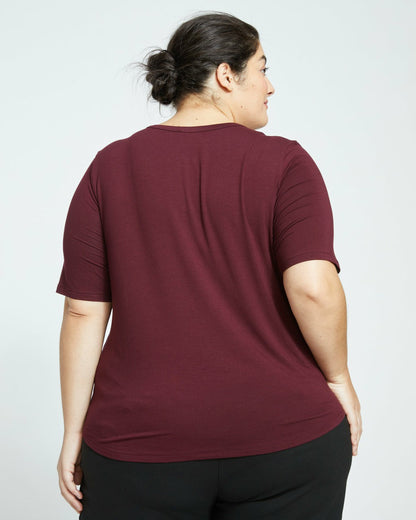 Lily Liquid Jersey V-Neck Stovepipe Tee - Black Cherry | Universal Standard