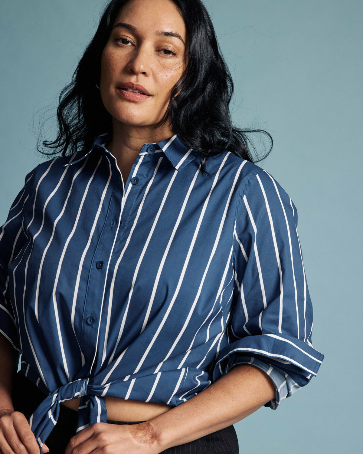 Henning x US Madison Shirt - Ensign Blue/White Stripe | Universal Standard