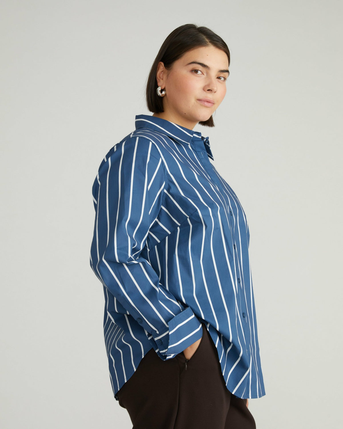 Henning x US Madison Shirt - Ensign Blue/White Stripe | Universal Standard