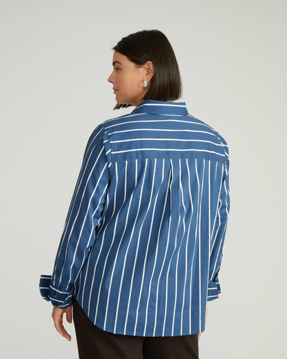 Henning x US Madison Shirt - Ensign Blue/White Stripe | Universal Standard