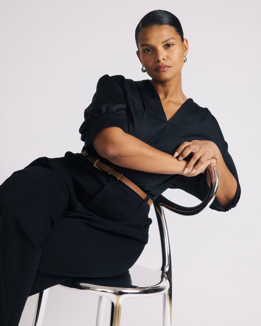 Beatrice Soft Satin Top - Black | Universal Standard
