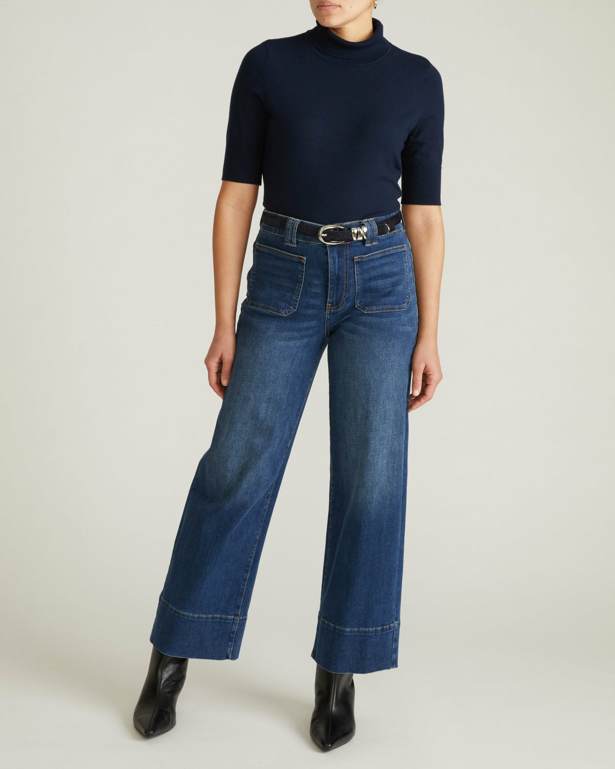 Savvy Fine Knit Turtleneck Sweater Top - Navy | Universal Standard
