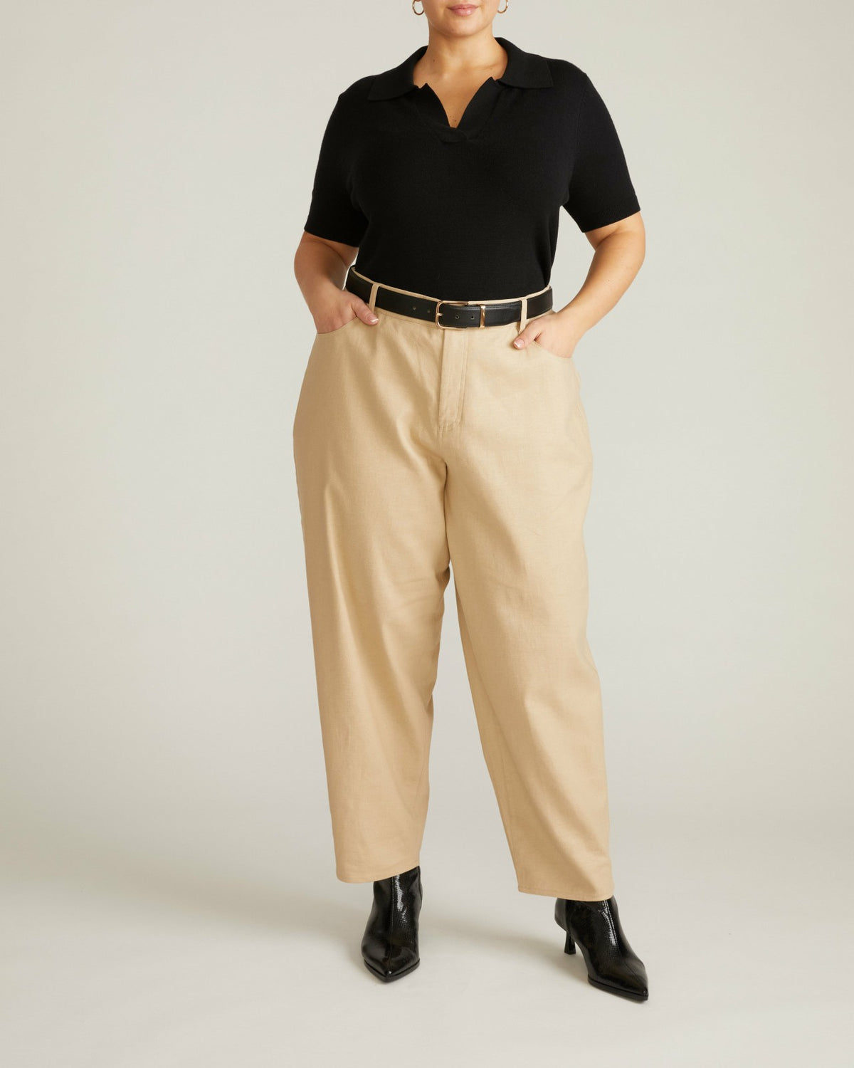 Savvy Fine Knit Short Sleeve Polo Sweater - Black | Universal Standard