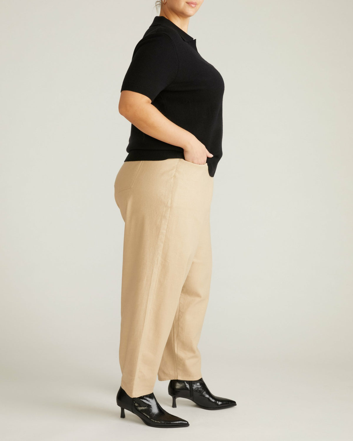 Savvy Fine Knit Short Sleeve Polo Sweater - Black | Universal Standard