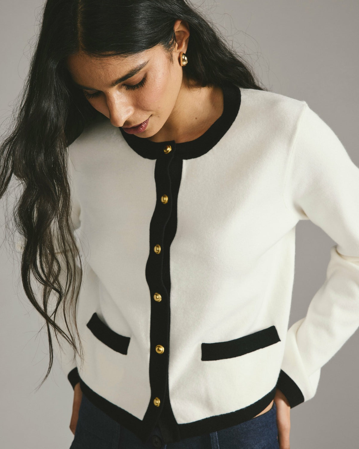 Gabrielle Button-Front Cardigan - Cream with Black Accents | Universal Standard